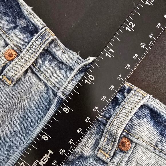 DAZE Women's Distressed Frayed Hem Button Fly High Rise Denim Jean Shorts Sz 25 - Picture 12 of 13